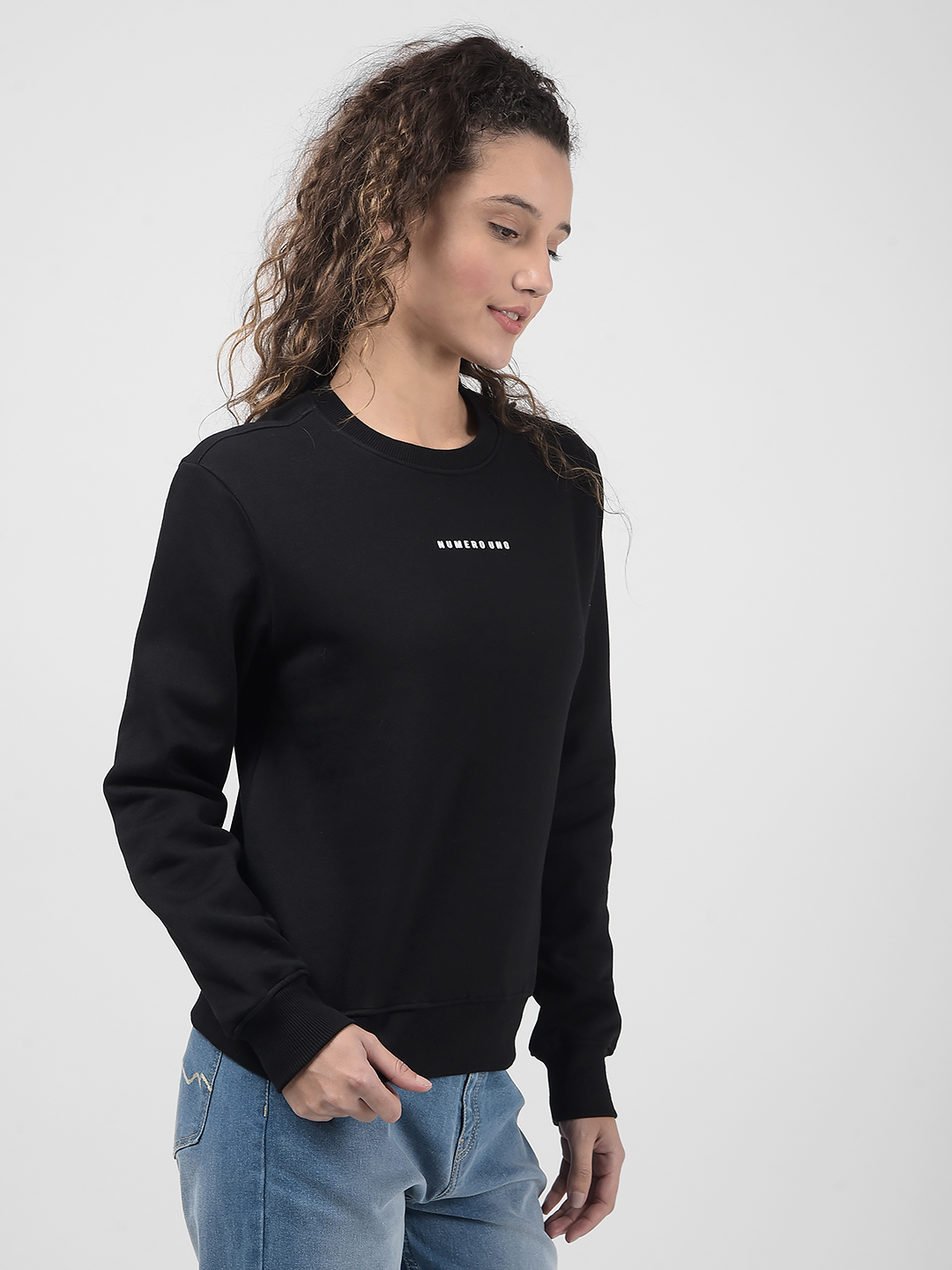 Numero Uno Women Black Solid Sweatshirt